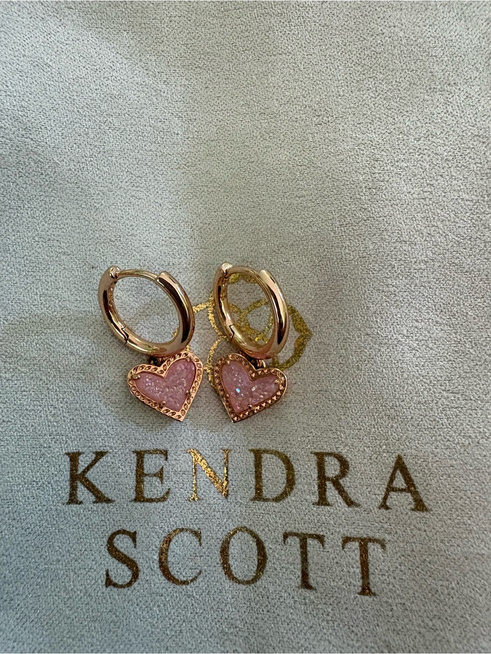 Kendra Scott glitter Pink Heart Ari Rose Gold Huggie Hoop Earrings